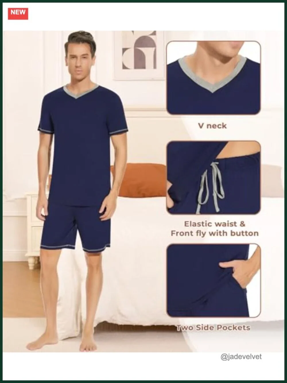 Men's Bamboo Viscose Pajama Set Short Sleeve V-Neck Sleepwear